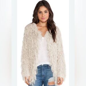 Free People Cream Shaggy Open Cardigan